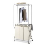 Whitmor detachable hanger bag, tan, three-tiered laundry center